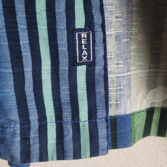 Tommy Bahama Shirt Mens Large Blue Green 100% Silk Relax Striped Hawaiian Camp - Picture 7 of 12